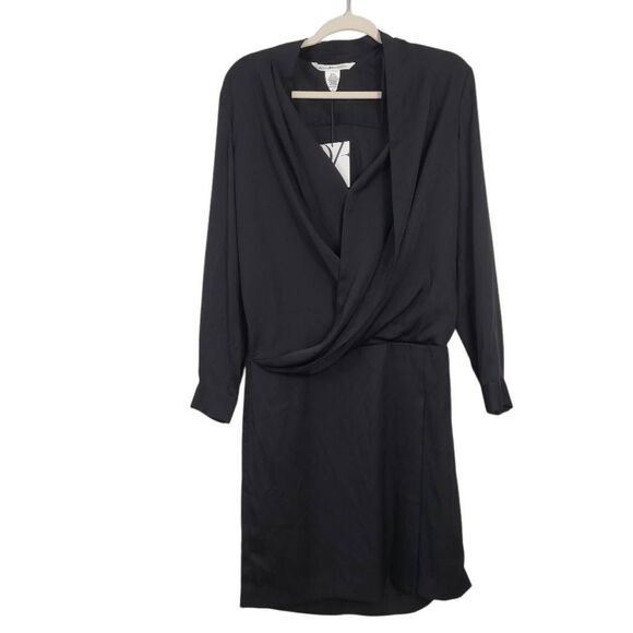 NWT Diane Von Furstenberg Issie Silk Draping Dress Sz 6 Black Satin Drop Waist - Picture 2 of 10